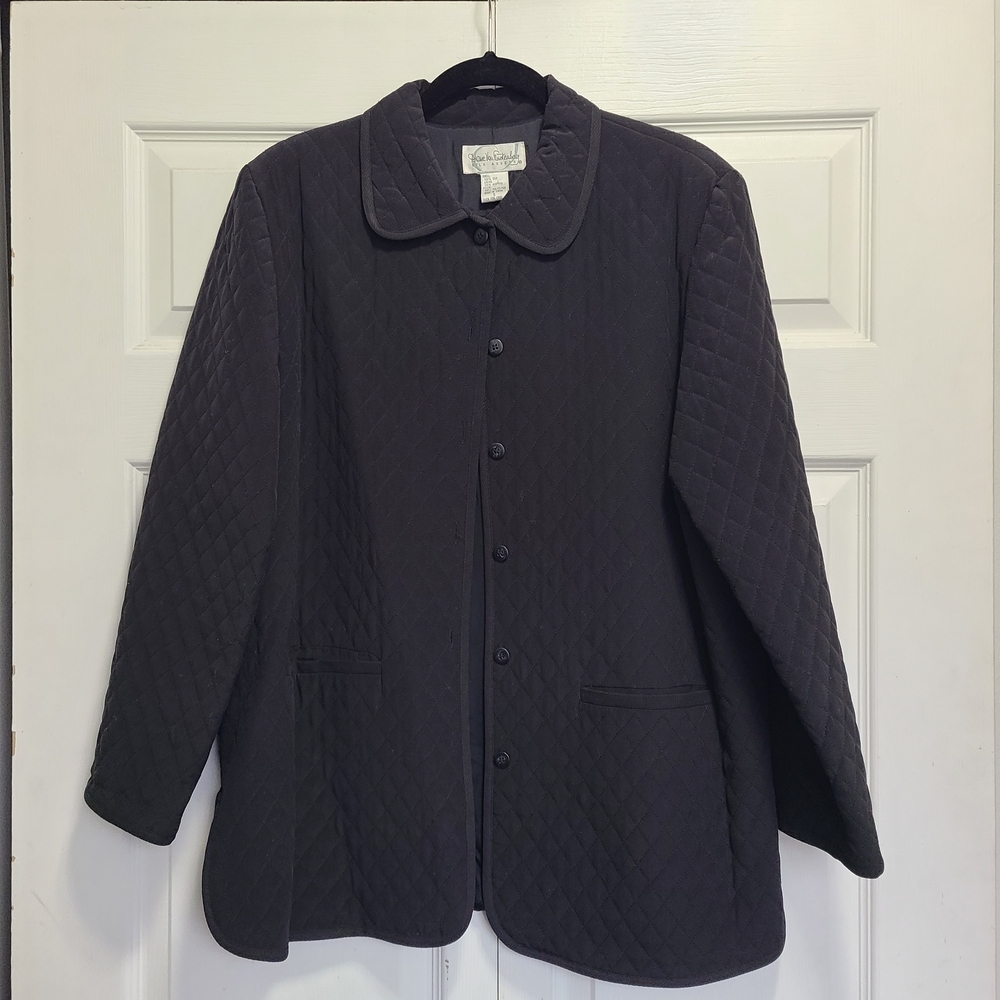 Diane Von Furstenberg Black‎ Quilted Silk Jacket Size Small